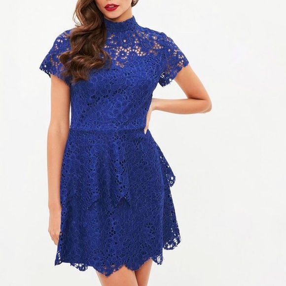 blue lace short sleeve dress